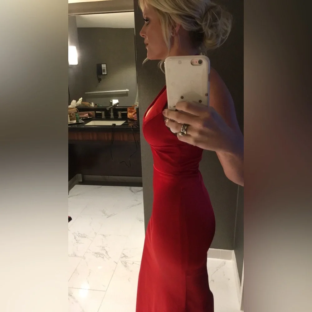 Sherri Hill red satin prom/formal dress. - Picture 3 of 3